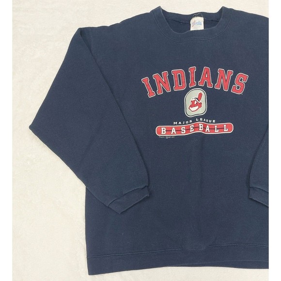 Vintage Cleveland Indians USA Made Majestic Tag Navy Blue Crewneck Size Large - Picture 2 of 9